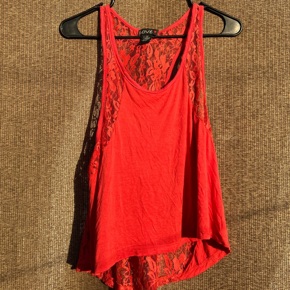 Vintage Love coral red tank top Bluse lace back size M Y2K style